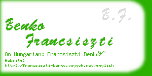 benko francsiszti business card